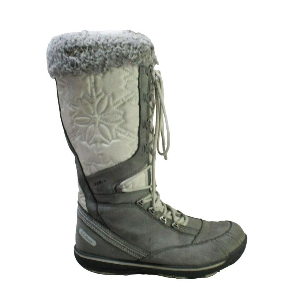 LL Bean Gray Leather Waterproof Insulated Knee High Winter Boots Size 6.5 M